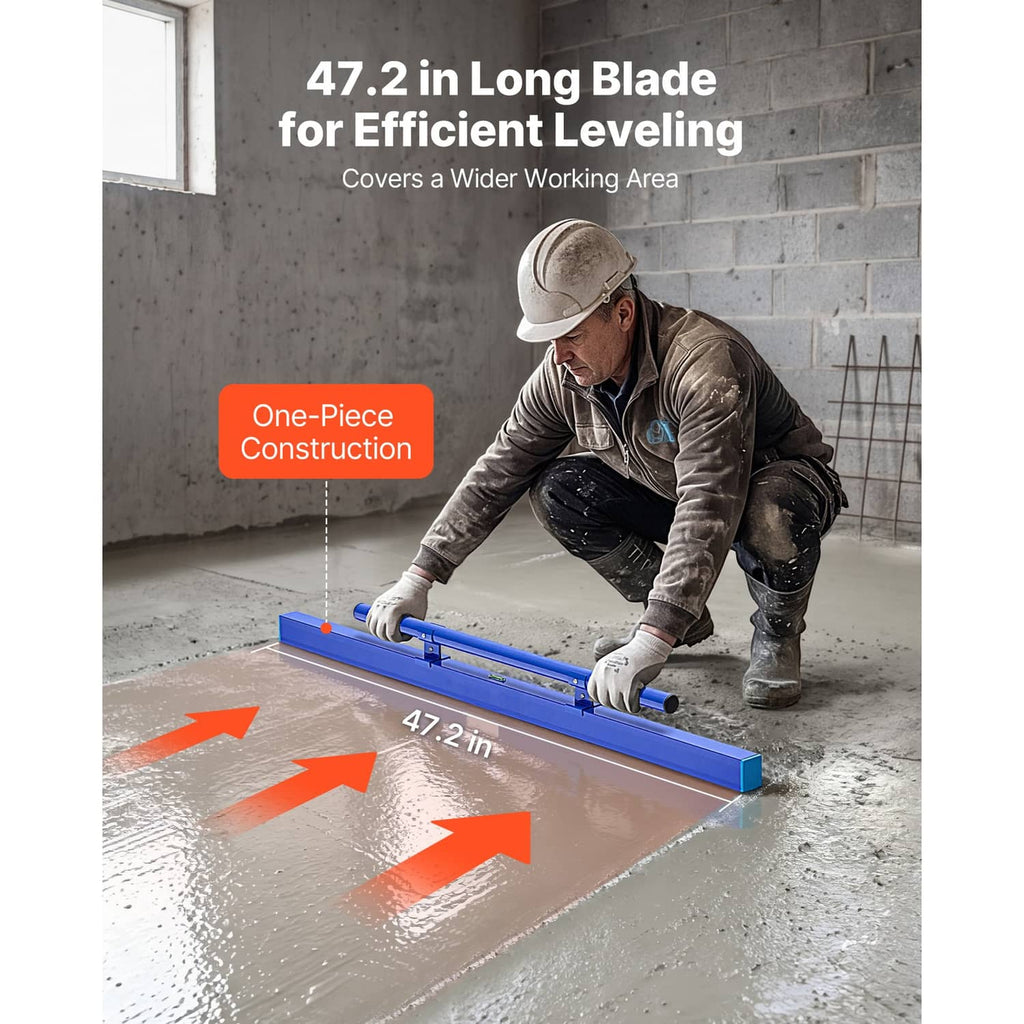 Blue manual concrete screed board with built-in leveling handle for slab leveling