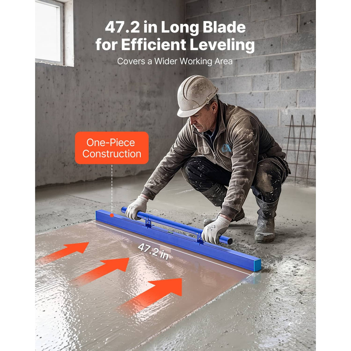 Blue manual concrete screed board with built-in leveling handle for slab leveling