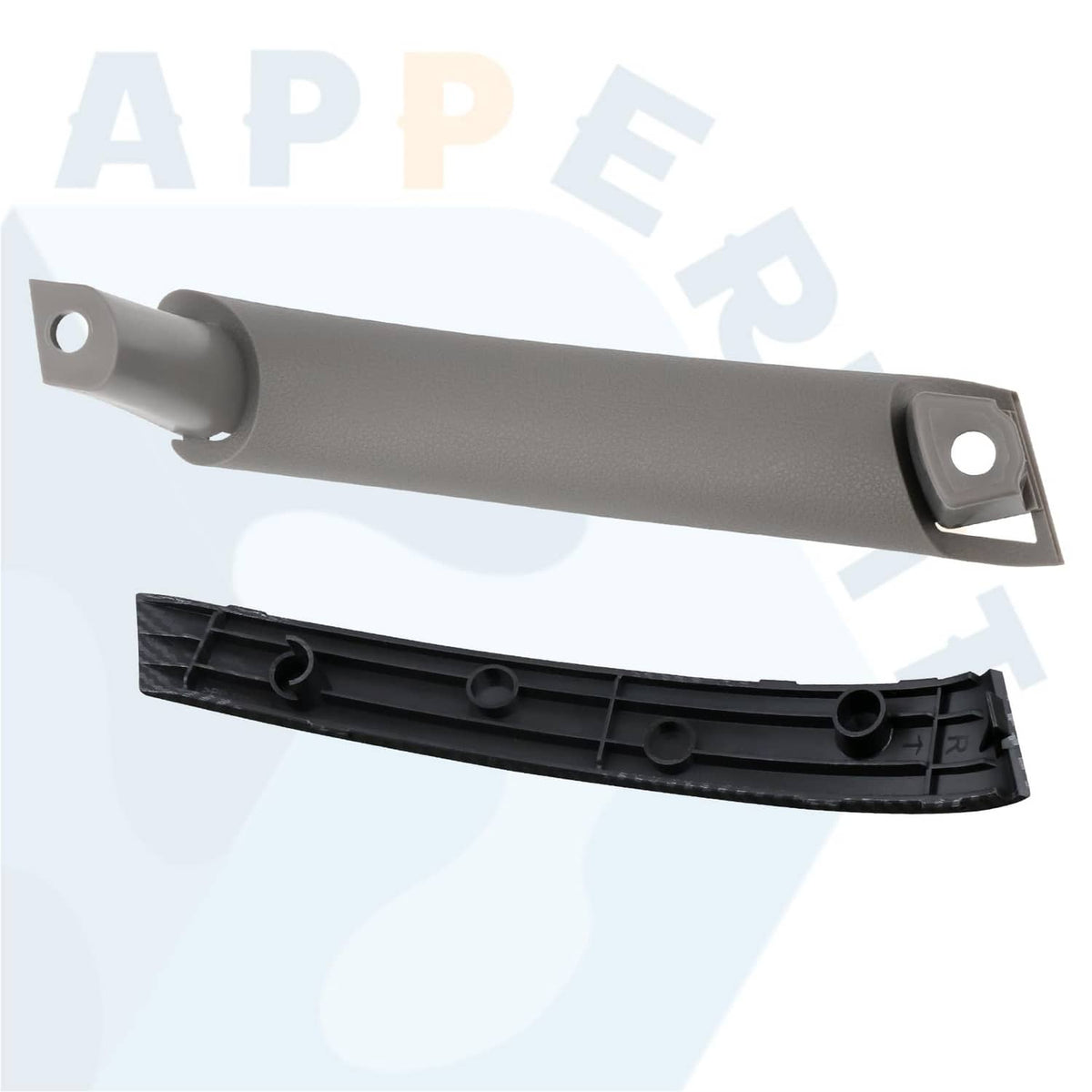 Gray door pull handle with black inner bracket and carbon fiber trim piece