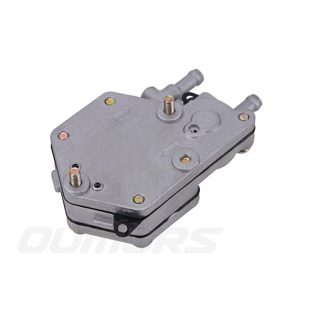 Compact gray fuel pump with top threaded fittings and two hose ports