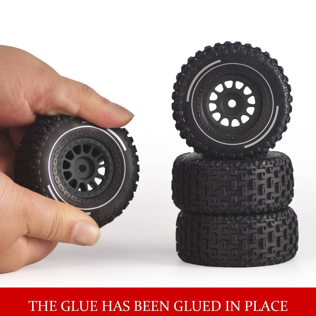 RivetOak 1/16 & 1/18 RC Truck Tires & Wheels - Pre-Glued 2.56" X 1.12", Black