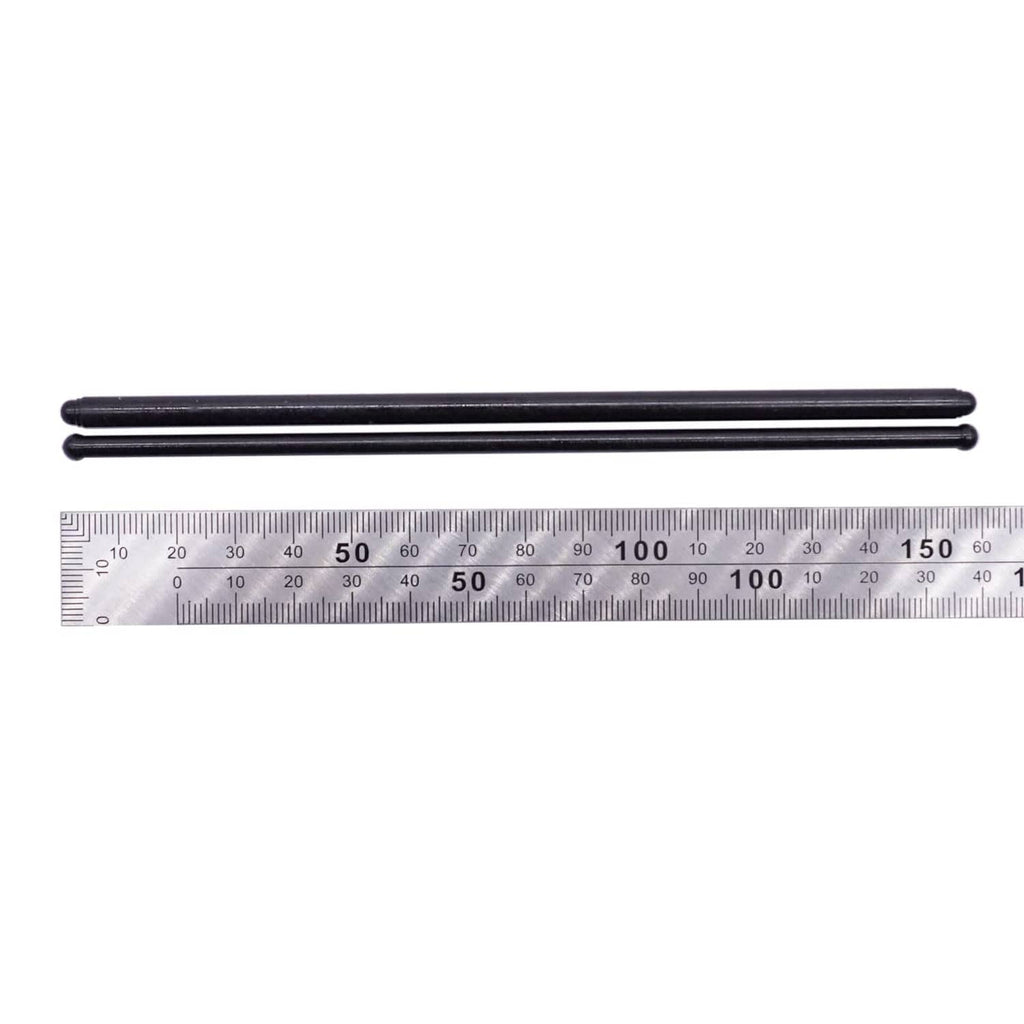 Two black push rods, straight metal bars shown beside a measuring scale