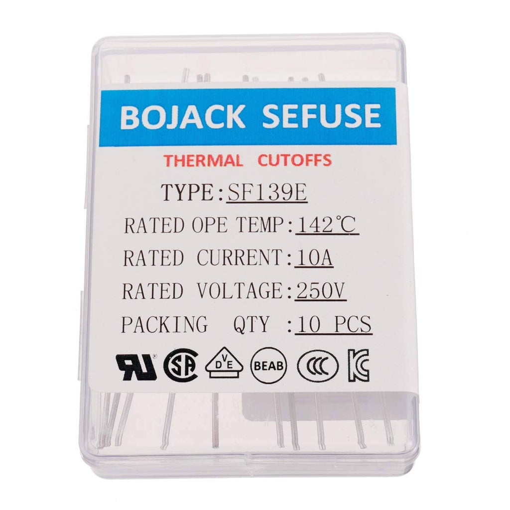 Thermal fuse box labeled BOJACK SEFUSE SF139E, rated 10A 250V, 142°C