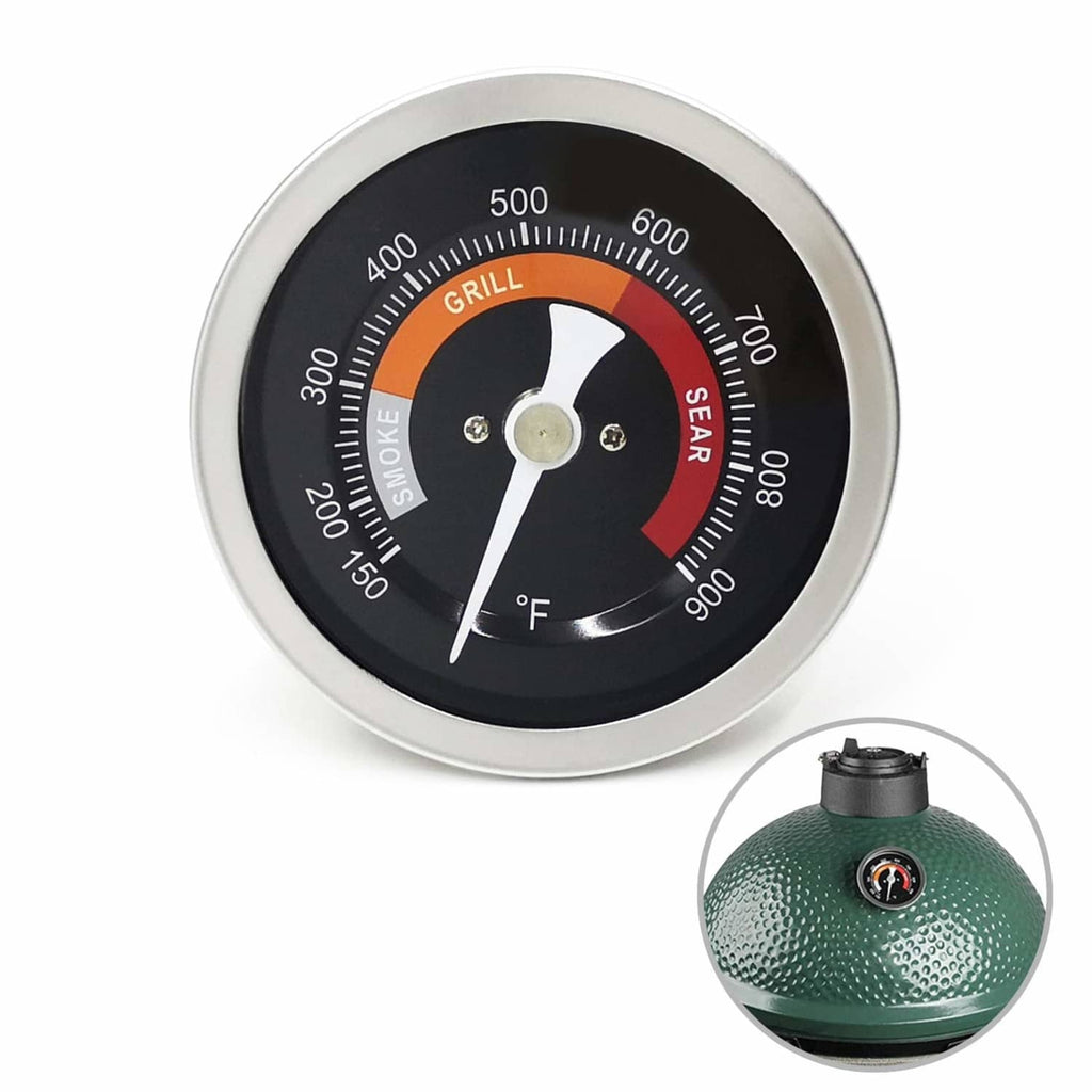 3.3-inch grill thermometer with black dial and stainless bezel temperature scale