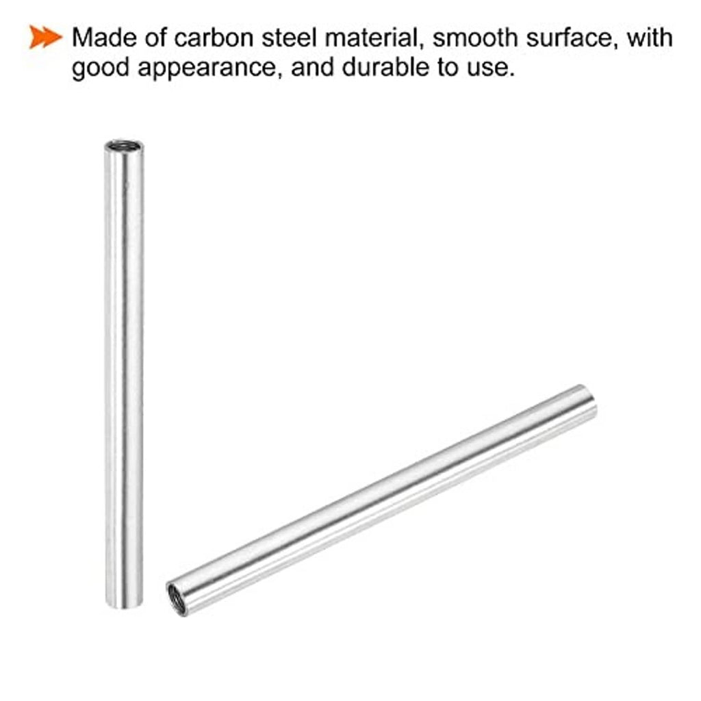Steel threaded coupling sleeve rods with smooth finish, M4x0.7 female thread, 60mm.