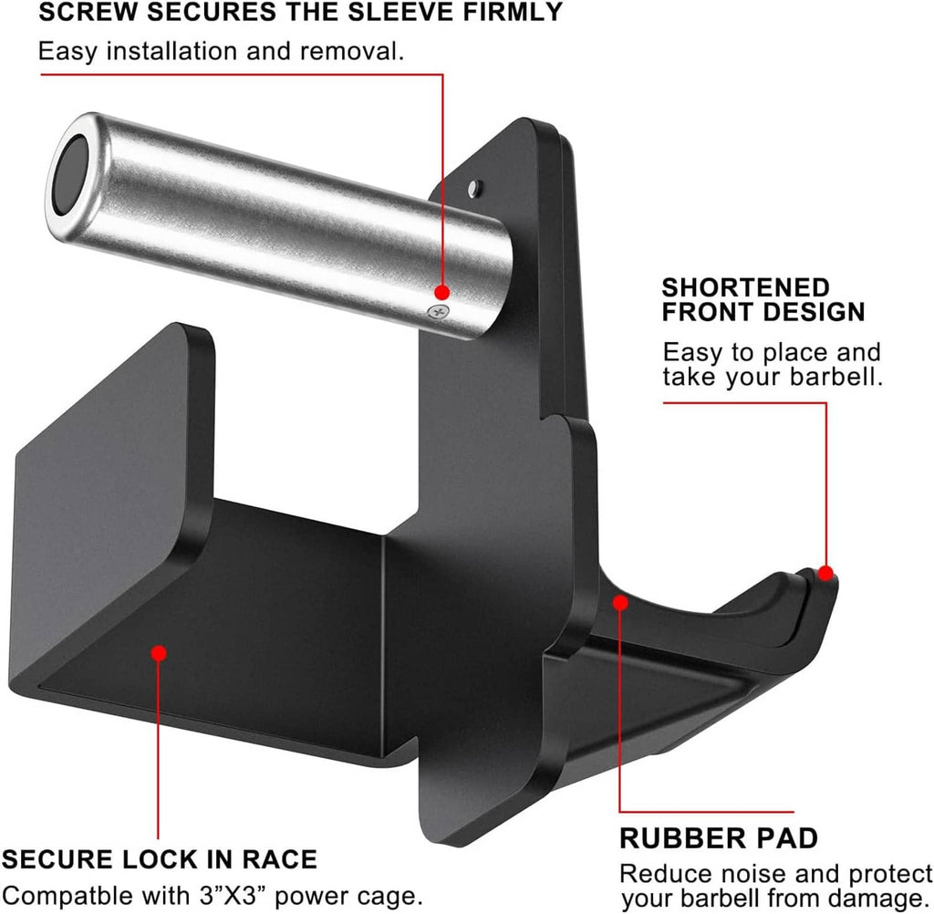 Black reinforced steel J-hooks with rubber pad and front cradle bar-sleeve design