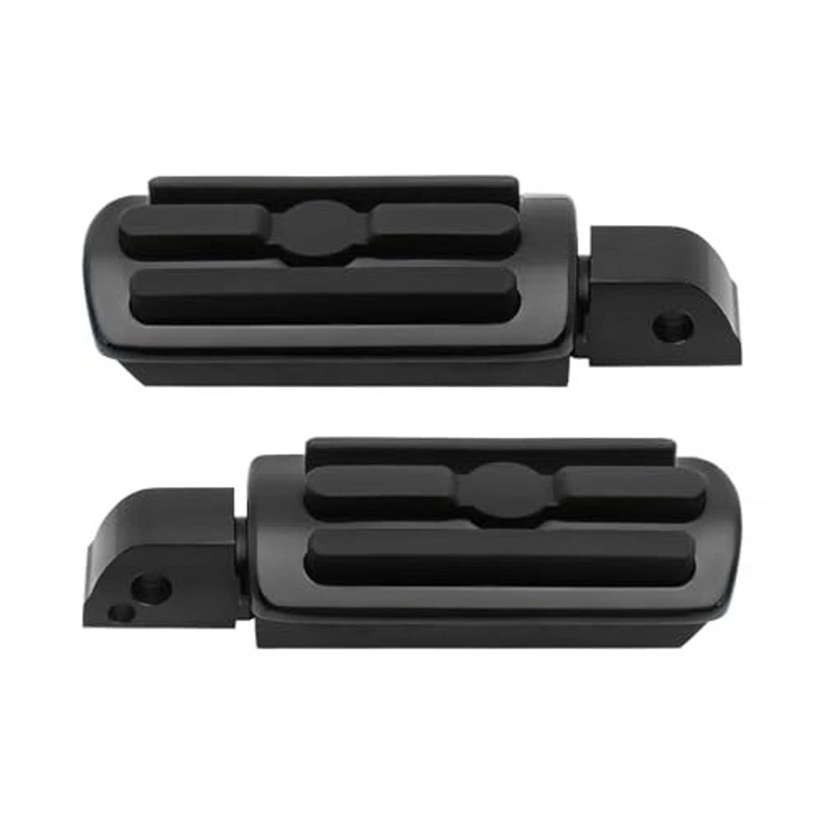 Black motorcycle passenger foot pegs, underside mounting bracket, pair