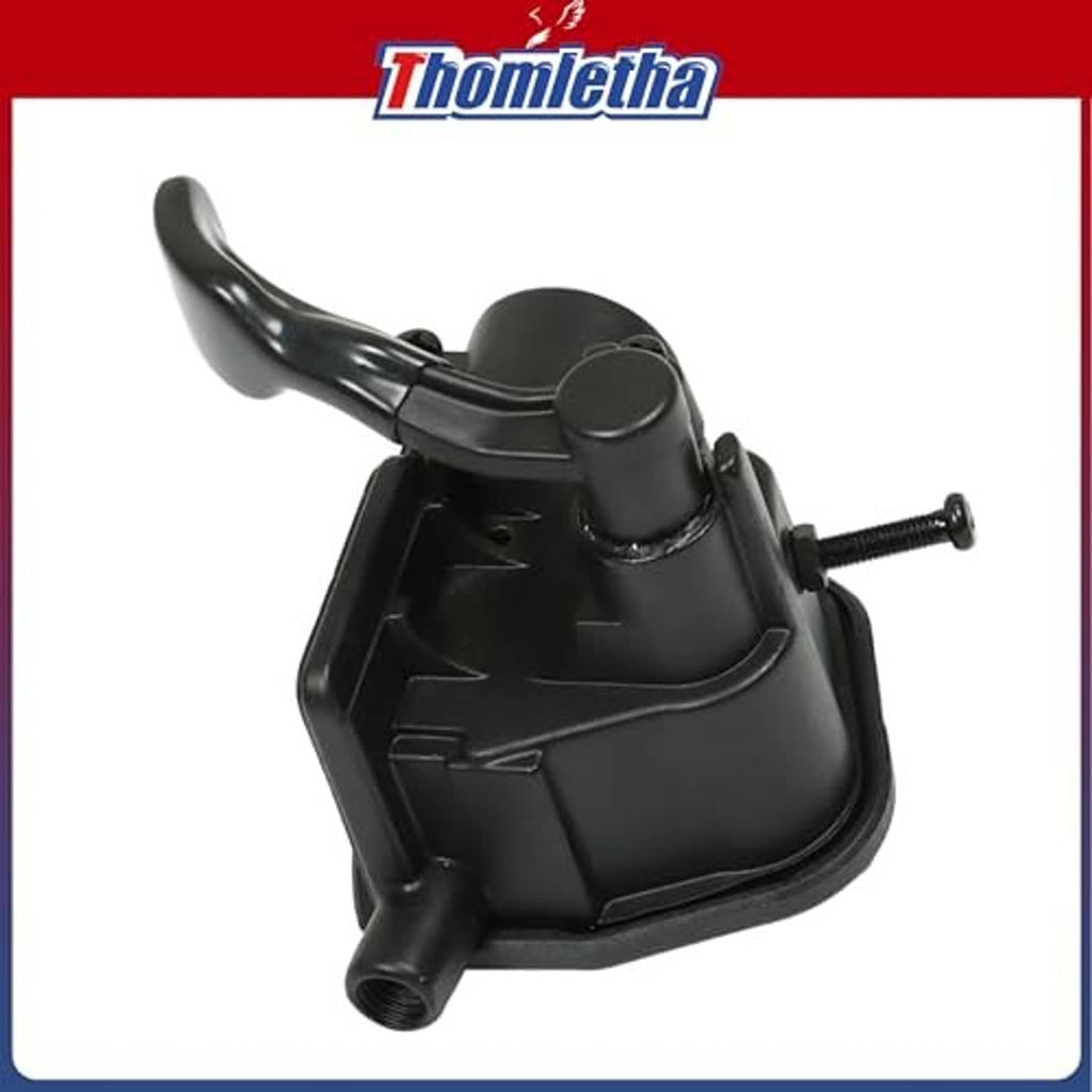 Black thumb throttle housing with curved lever, circular cap, and mounting screw