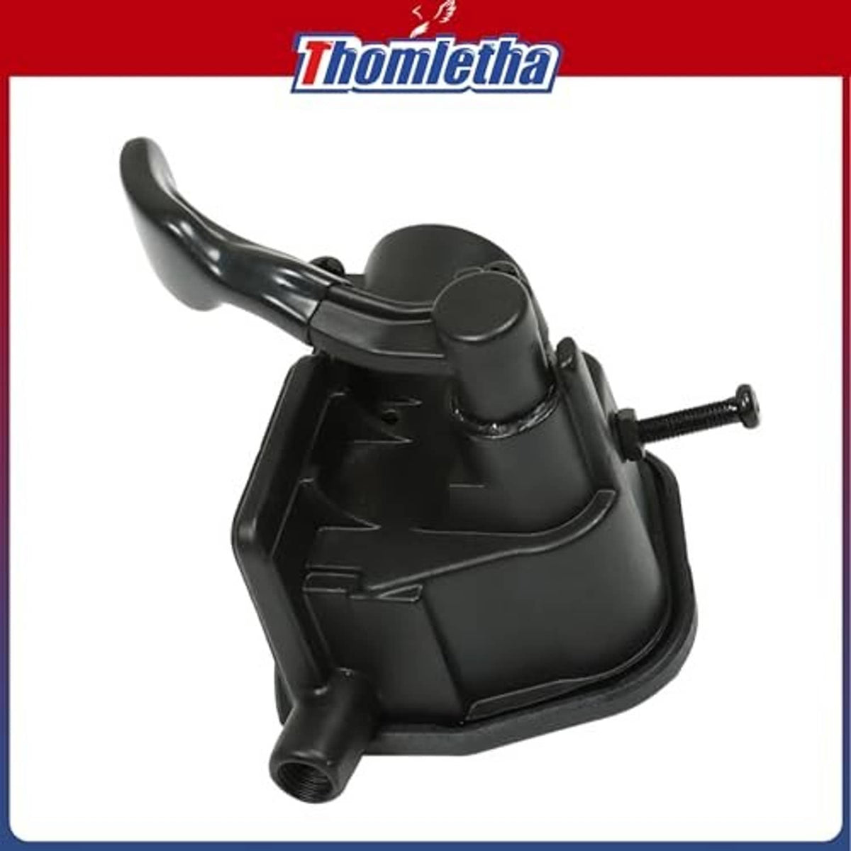 Black thumb throttle housing with curved lever, circular cap, and mounting screw