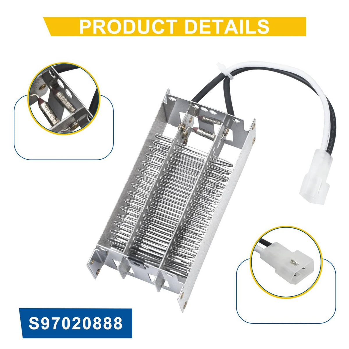 Bathroom fan heating element with circuit board detail and white plug