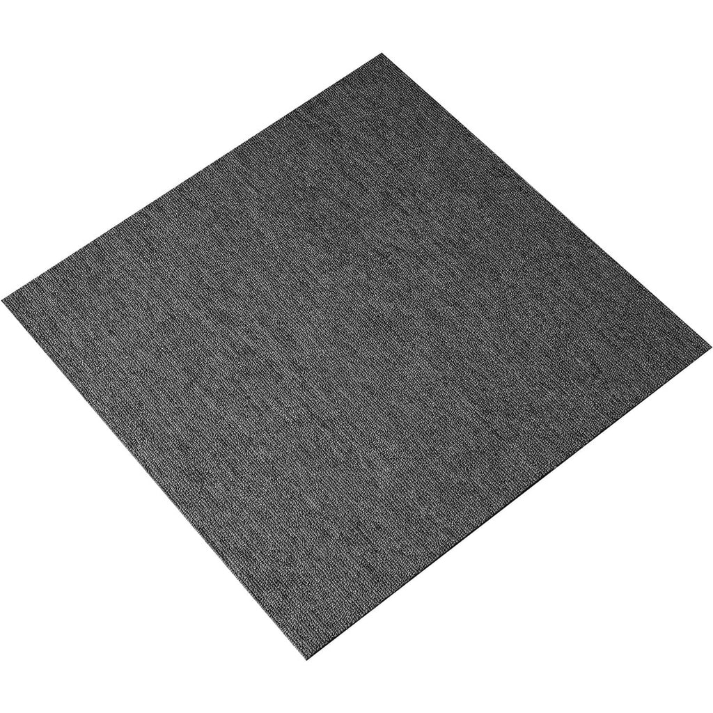Single dark gray carpet tile square with textured loop pile and stitched edge
