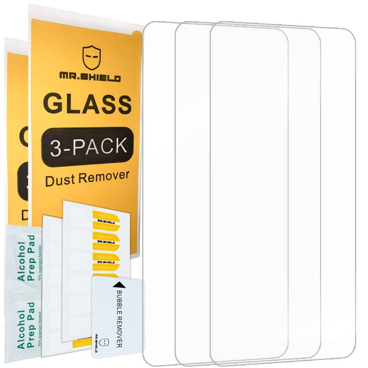 Screen protector 3-pack tempered glass with dust remover and alcohol prep pads