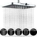 Chrome rainfall shower head with steady water spray and five spray settings