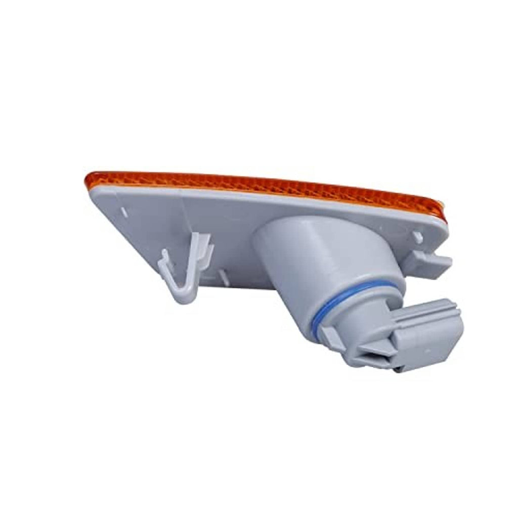 Amber side marker light rear view with white socket and gray mounting clips
