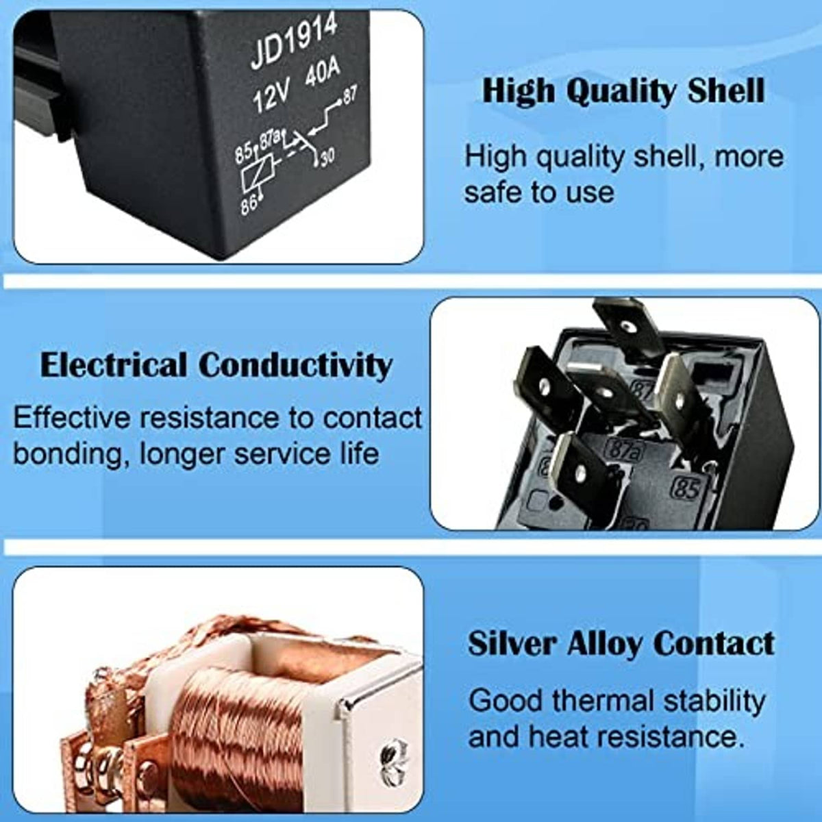 Black relay module with silver terminal contact area and side wiring connector