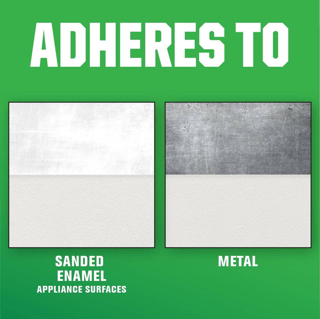 Surface prep graphic for appliance epoxy enamel: sanded enamel and metal panels