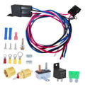 Electric fan relay kit with wiring harness, thermostat switch and brass connectors