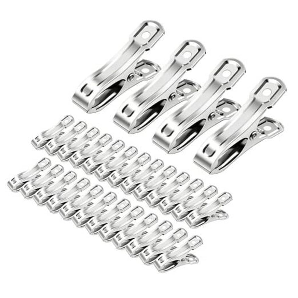 40-pack stainless steel greenhouse clamps with spring grip metal clips, shiny silver
