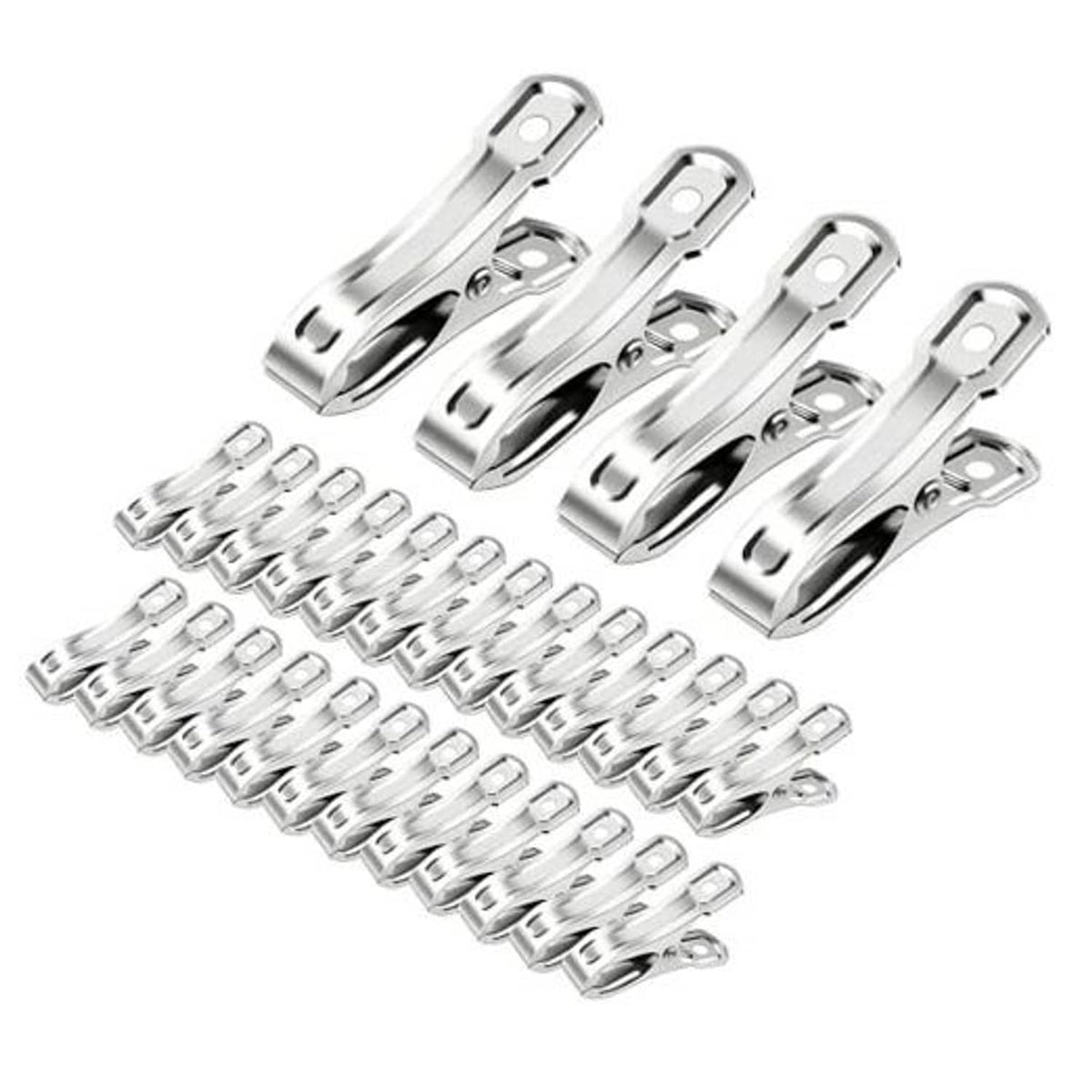 40-pack stainless steel greenhouse clamps with spring grip metal clips, shiny silver
