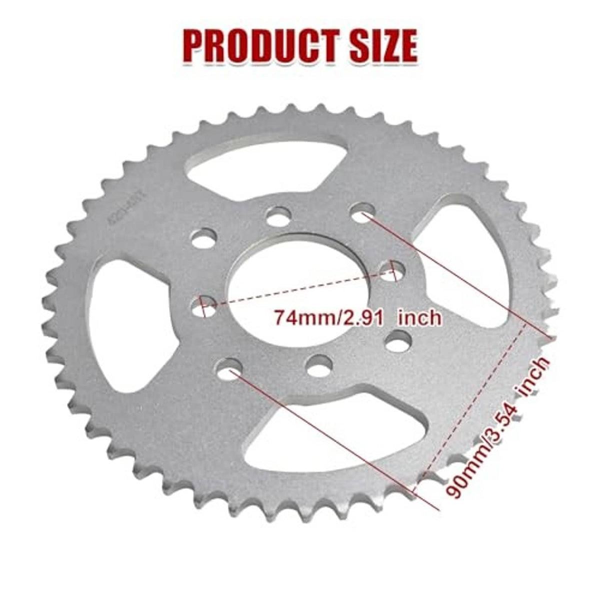 Steel chain sprocket with 48 teeth and 8 mounting holes, angled view