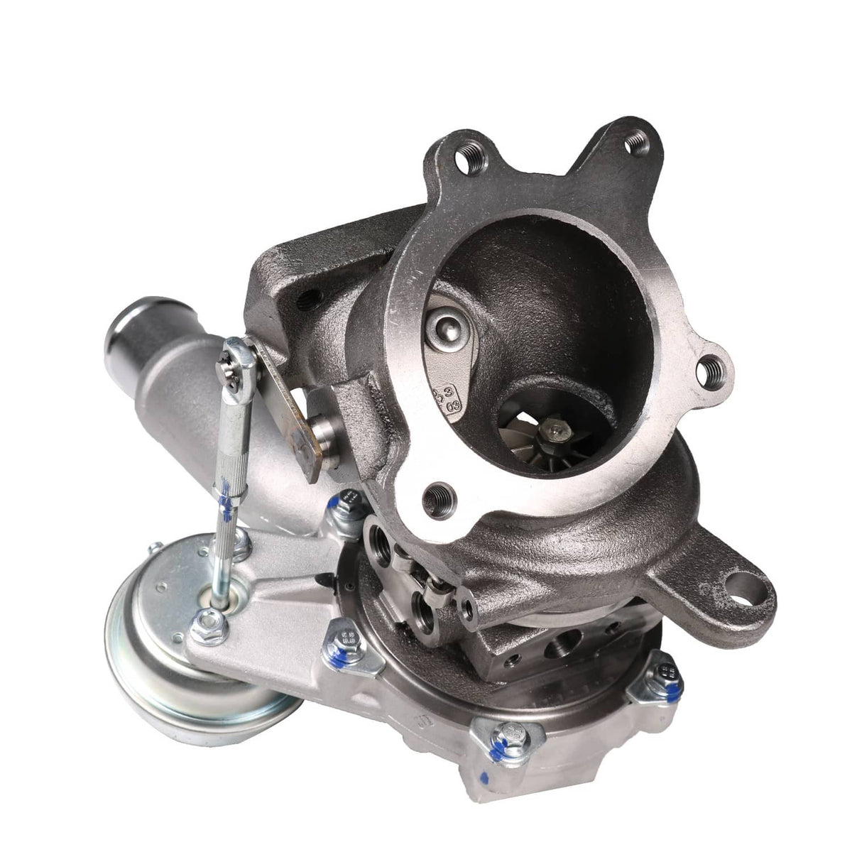 Turbocharger turbine housing with circular inlet flange and bolts