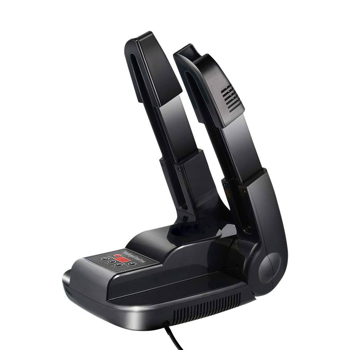 Black boot shoe ozone dryer with two U-shaped drying arms and base control panel