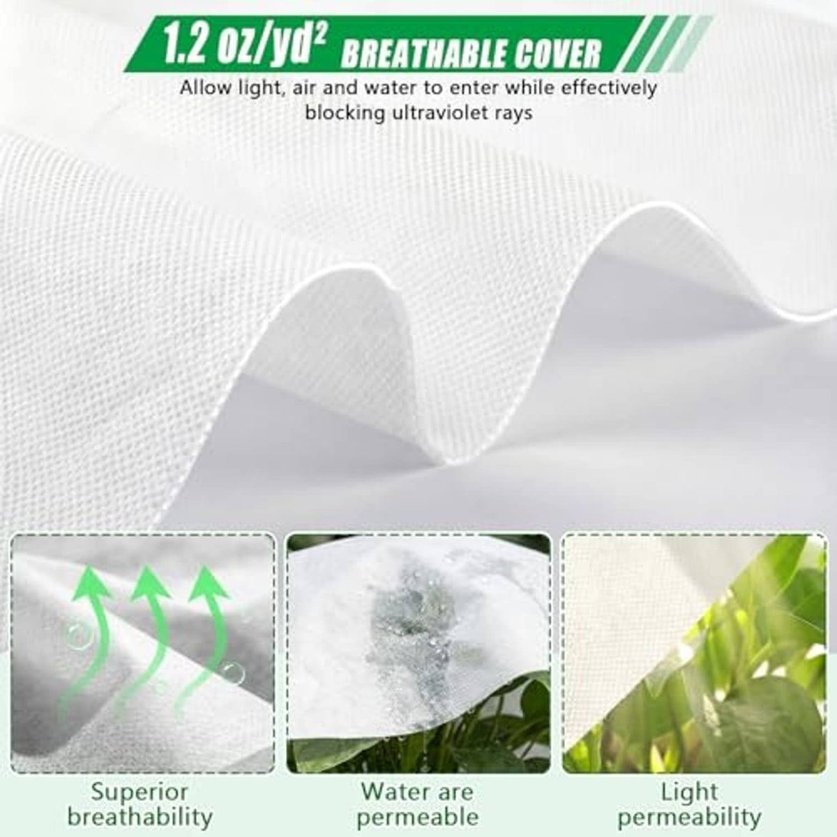 White breathable non-woven plant cover cloth with textured fabric close-up