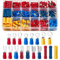 Insulated crimp wire terminal assortment in a divided organizer, red blue yellow ring terminals