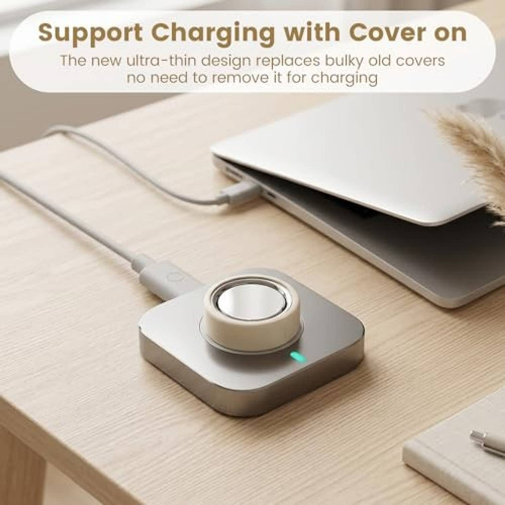 Ring cover installed on charging dock; ultra-thin design for charging in place