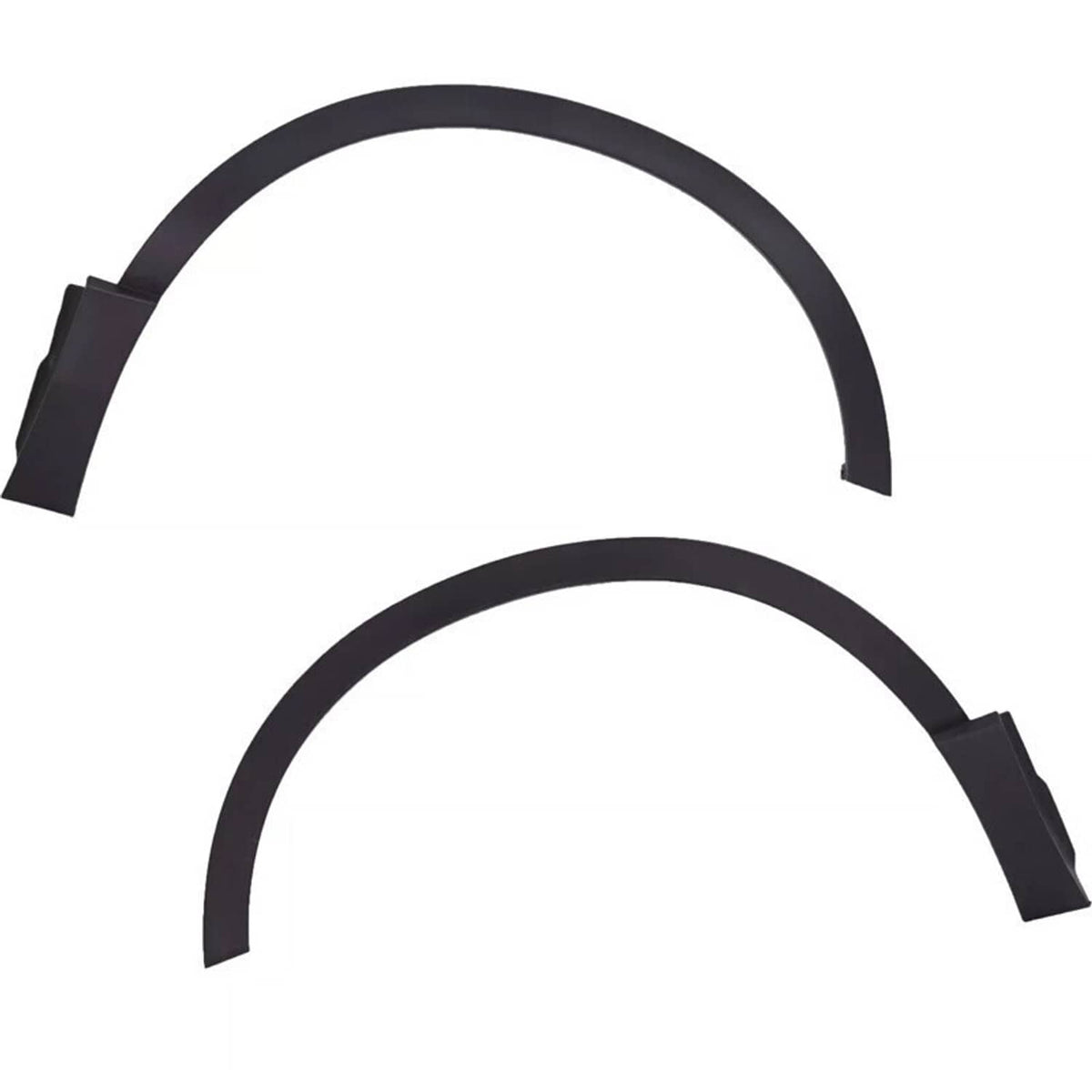Pair of dark gray fender trim arcs with black mounting brackets and tabs