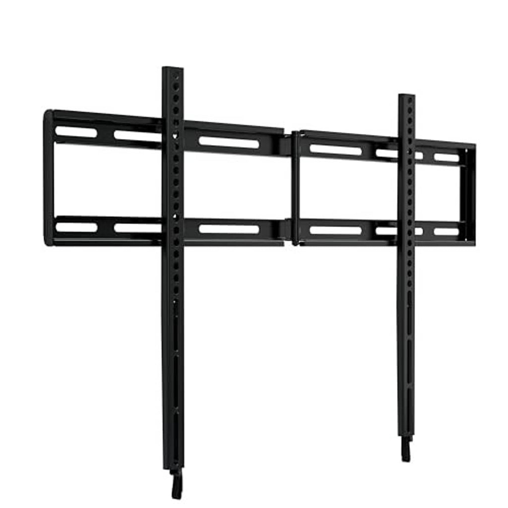 Black fixed TV wall mount bracket with mounting rails and multiple plate openings