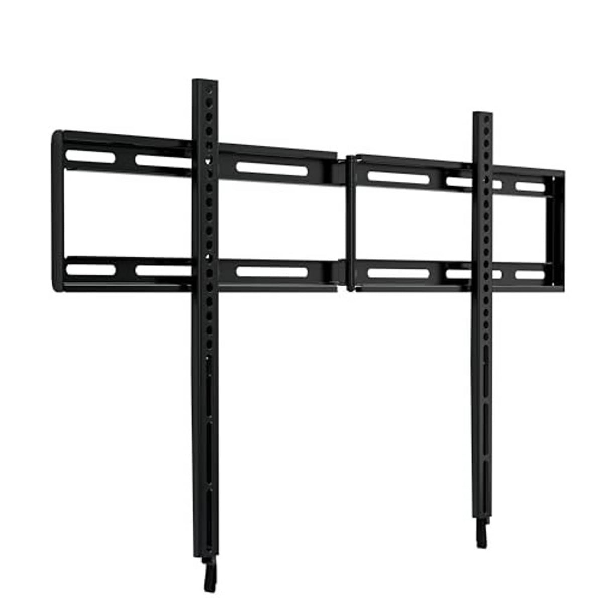 Black fixed TV wall mount bracket with mounting rails and multiple plate openings