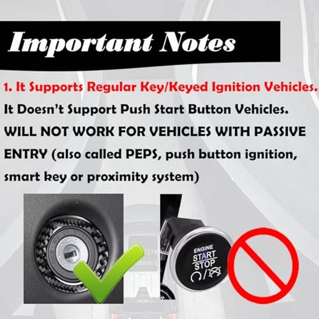 Key fob important notes: works with regular key ignition, not push-start vehicles
