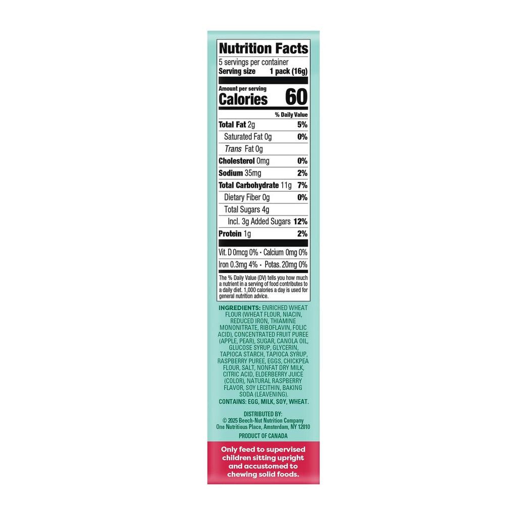 Beech-Nut Jammin' Waffles Nutrition Facts panel on snack box