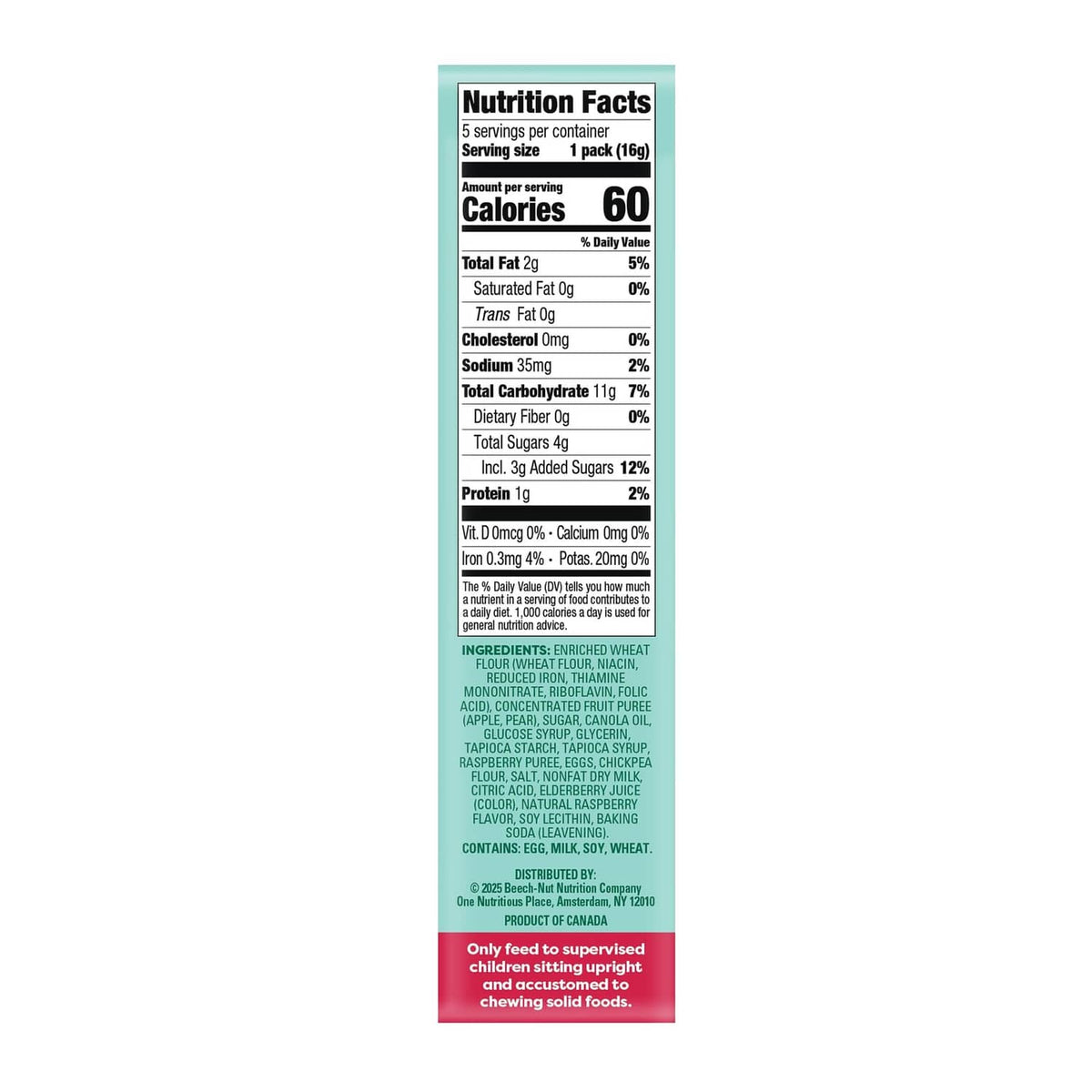 Beech-Nut Jammin' Waffles Nutrition Facts panel on snack box