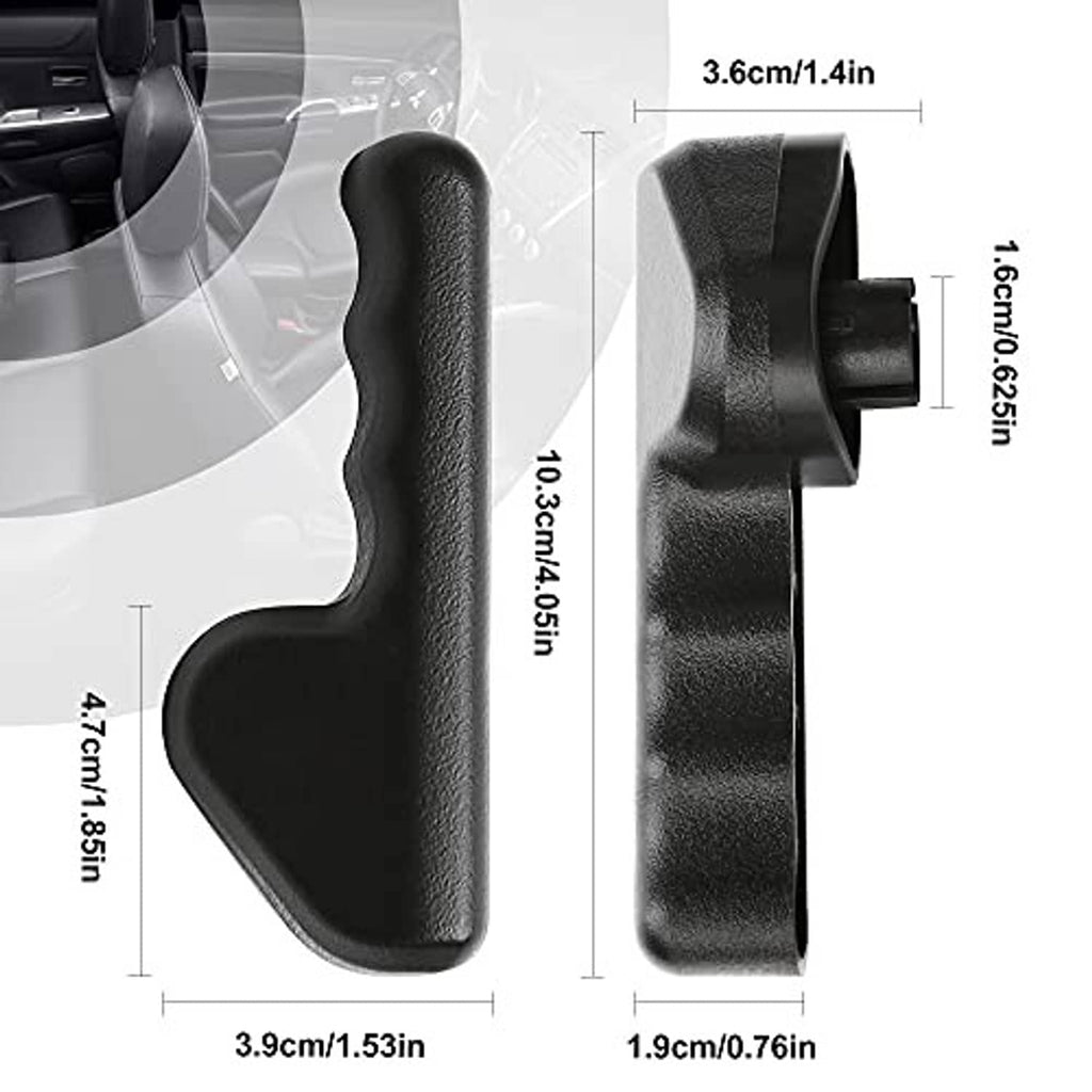 Black textured seat adjuster handle with curved guard and mounting base