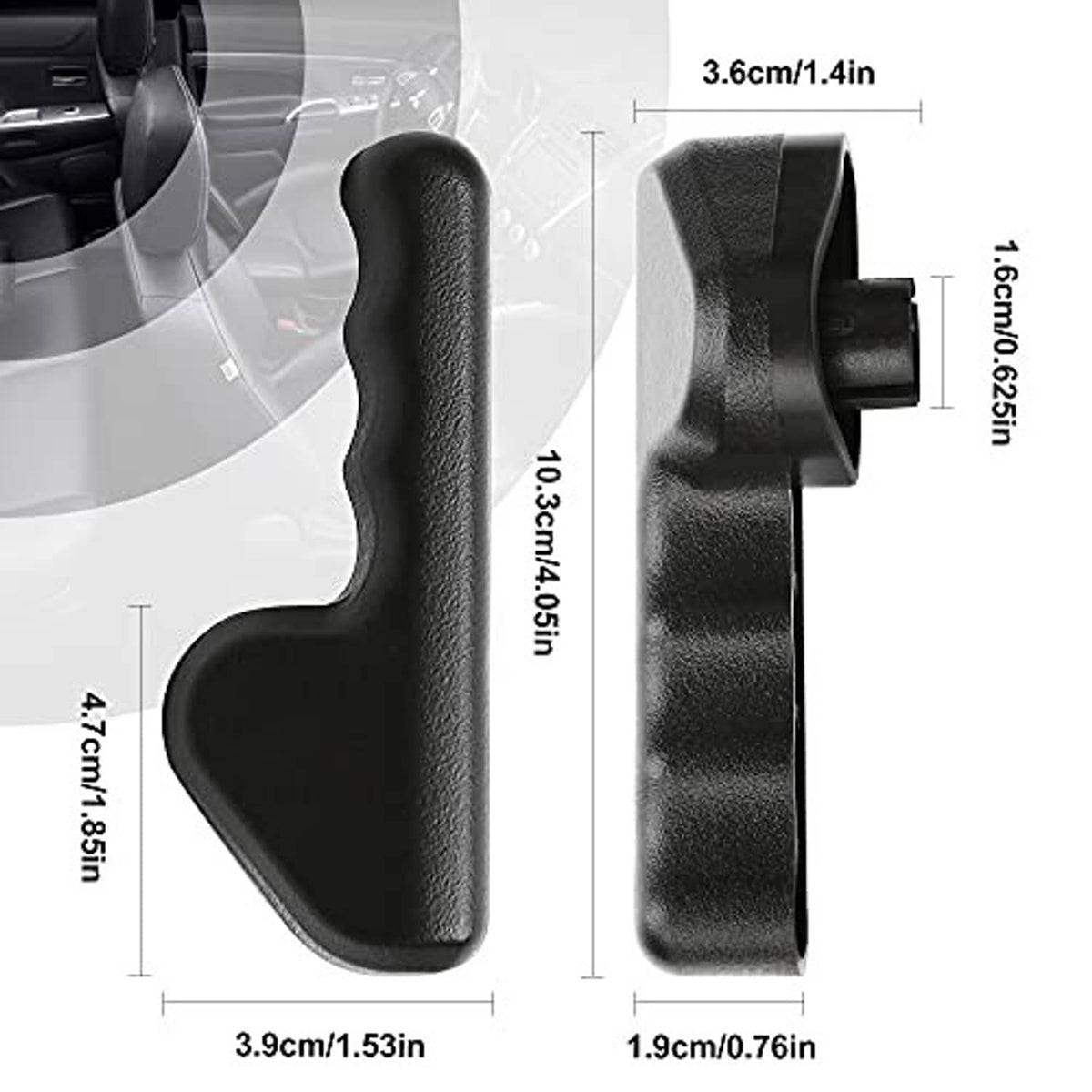 Black textured seat adjuster handle with curved guard and mounting base