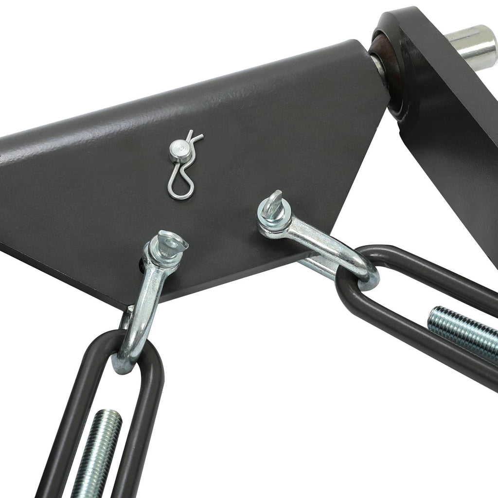 Black hitch bracket with chain loop, spring clip pin, and connecting link
