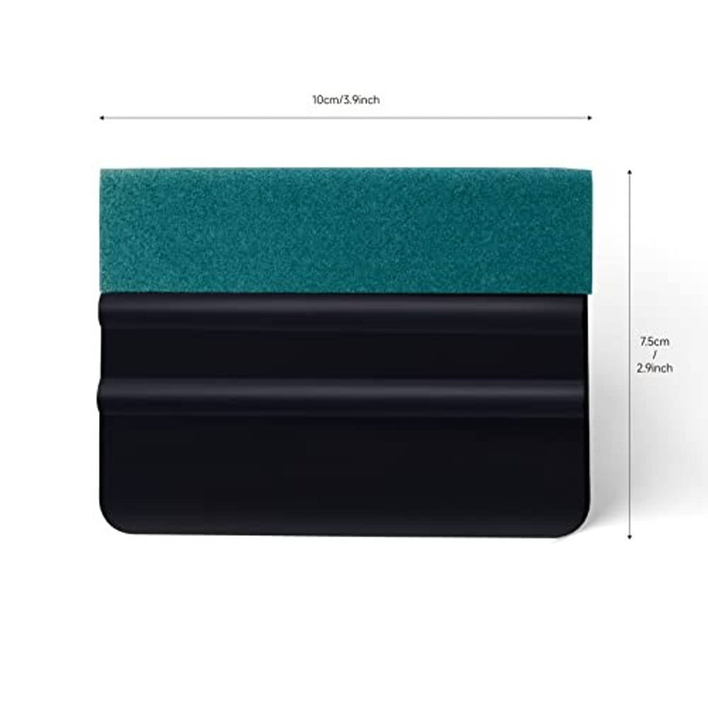 Black-and-teal suede felt squeegee blade with rounded edge and black plastic body.