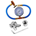 R134a charging hose with pressure gauge, blue hose and brass piercing valve fittings