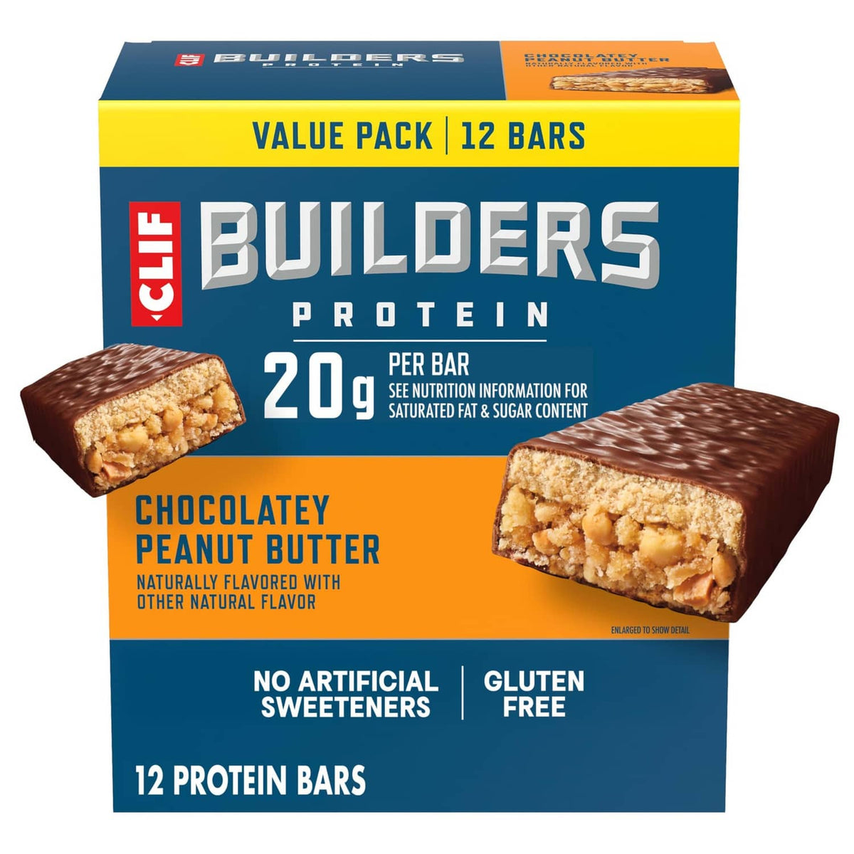 CLIF BUILDERS protein bar value pack, 12 bars, chocolatey peanut butter flavor