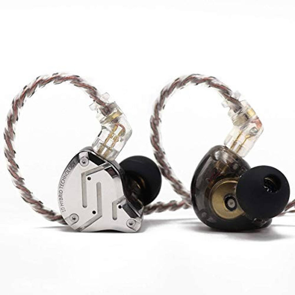 In-ear monitor earbuds with clear braided cable and silver metal faceplates