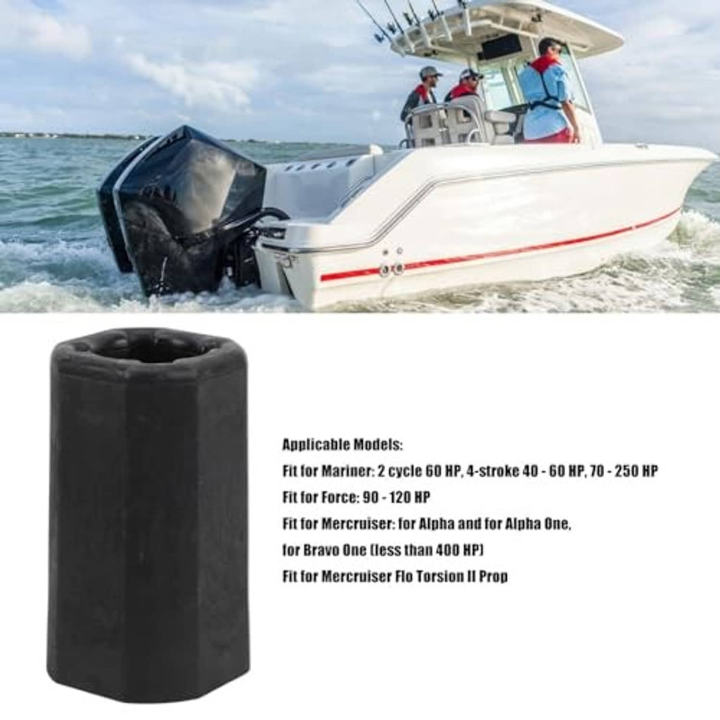 Black rubber propeller hub drive sleeve with open end and wide cylindrical body