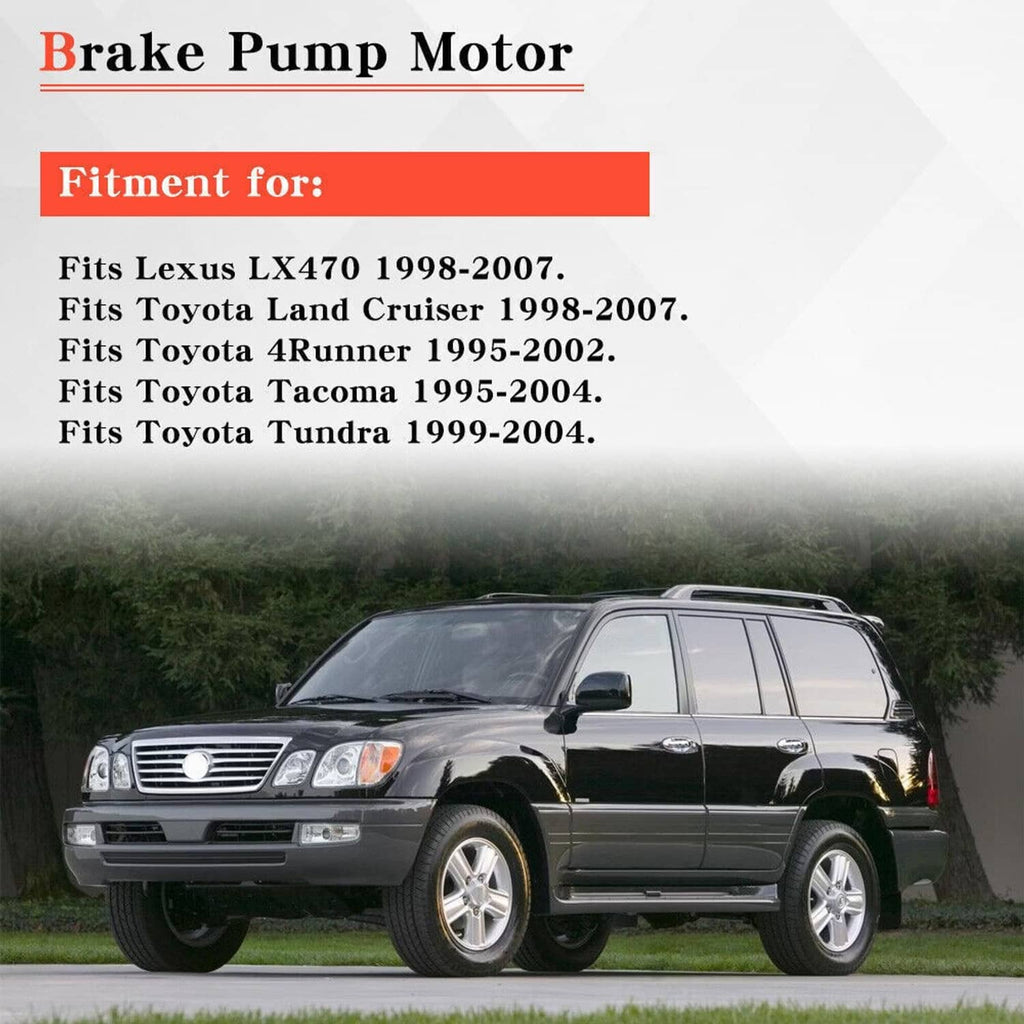 Brake pump motor fitment text graphic listing compatible models