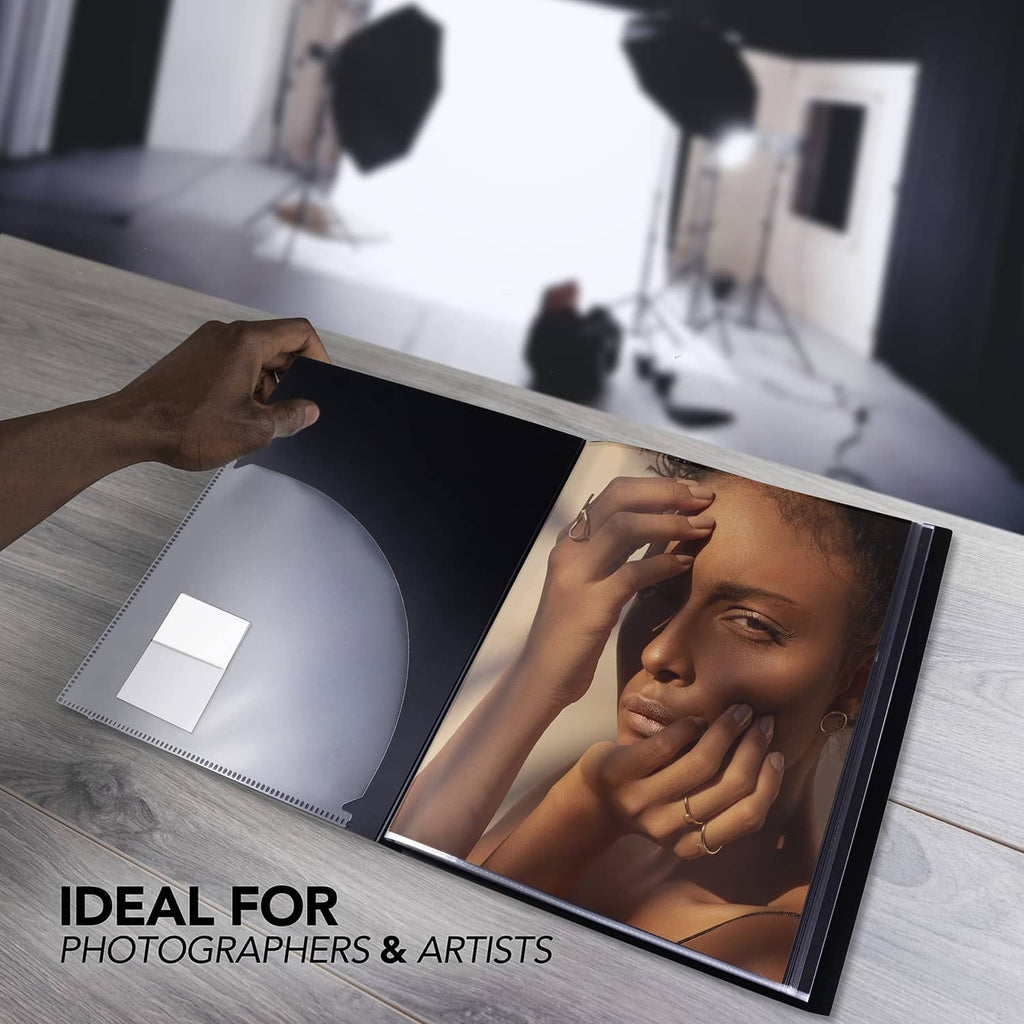 Itoya art portfolio with a photo inserted, cover partially open
