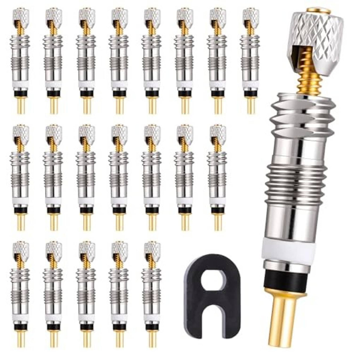 Brass Presta valve core and stem set, chrome valve cores with gold shafts