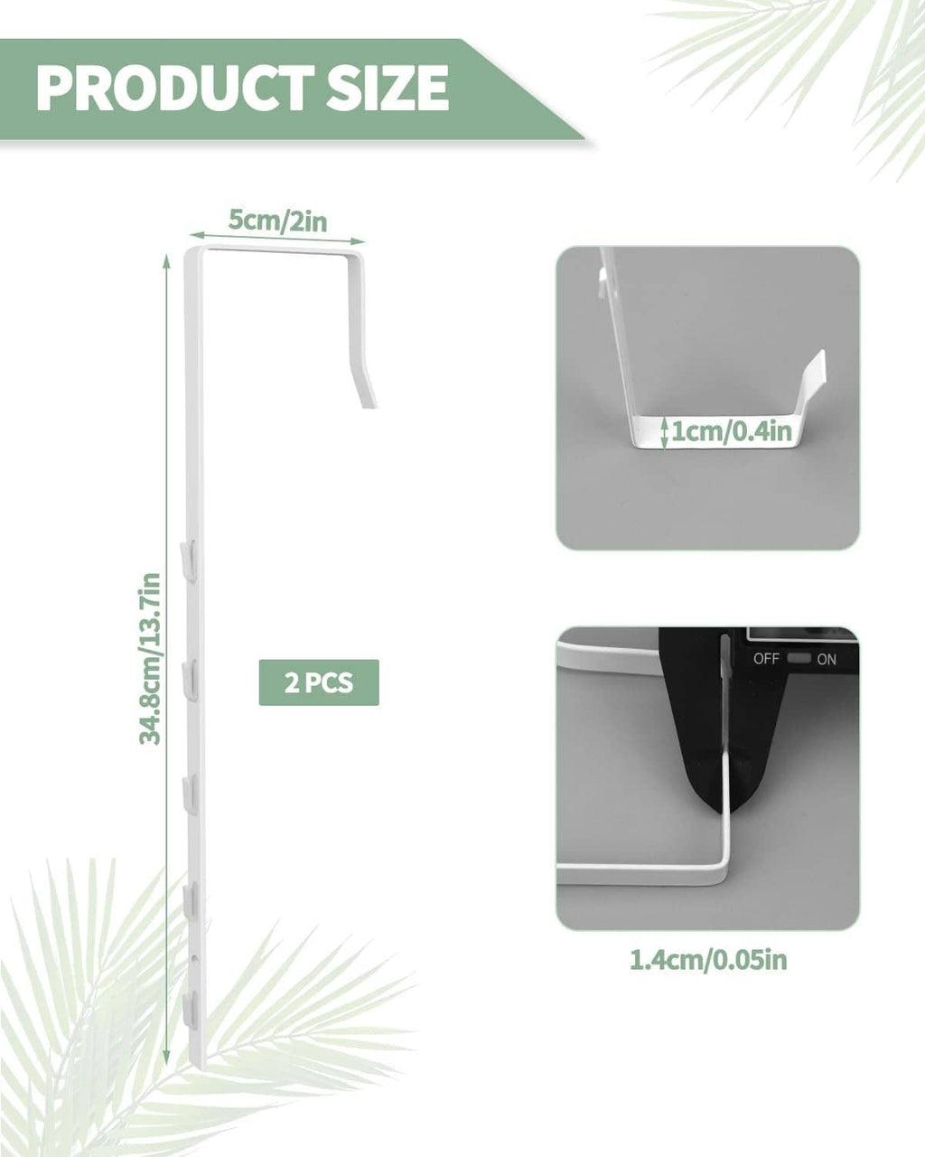 2-pack over-the-door mirror hanger hooks with adjustable fit and size indicators