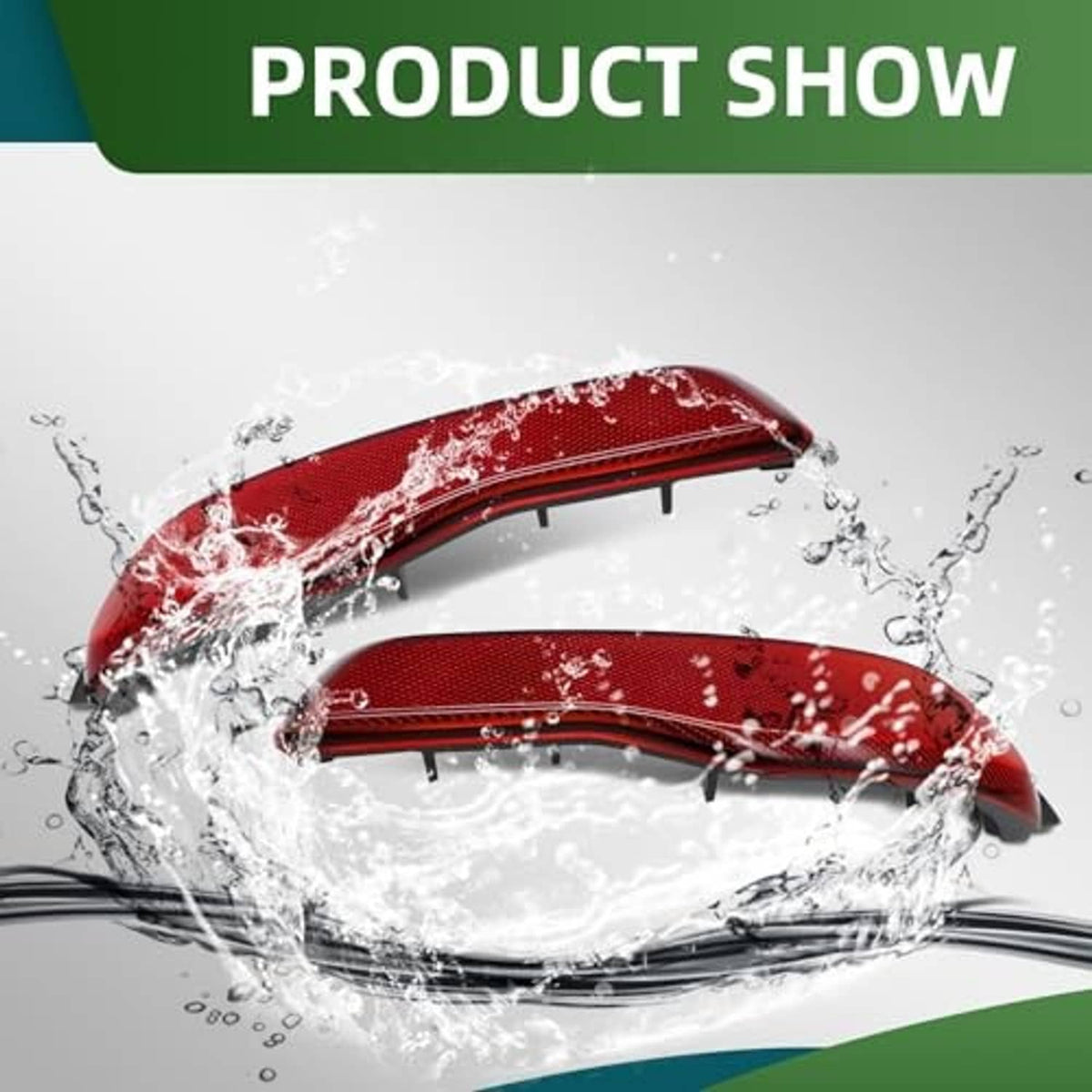 Red rear bumper reflector housing with black mounting points