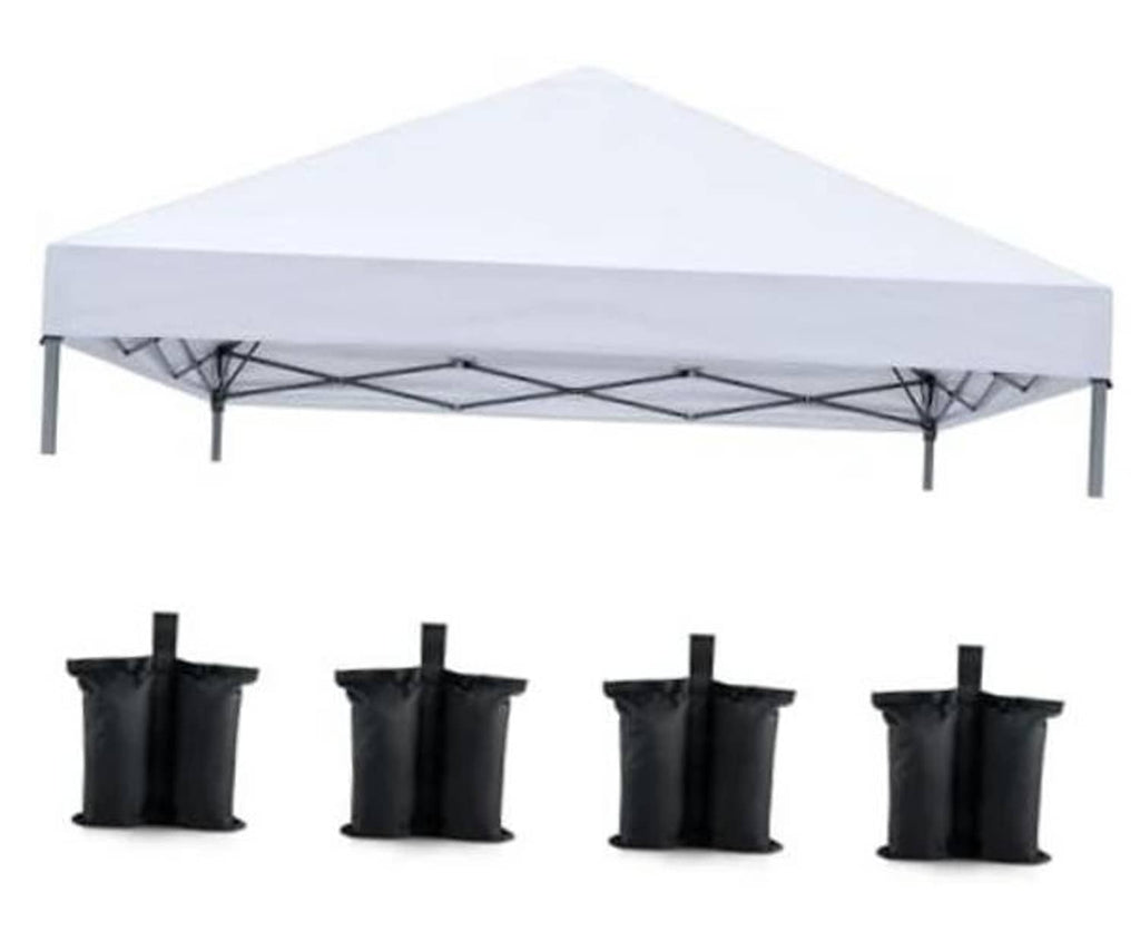 White 10x10 pop-up canopy top cover with 4 black sandbags