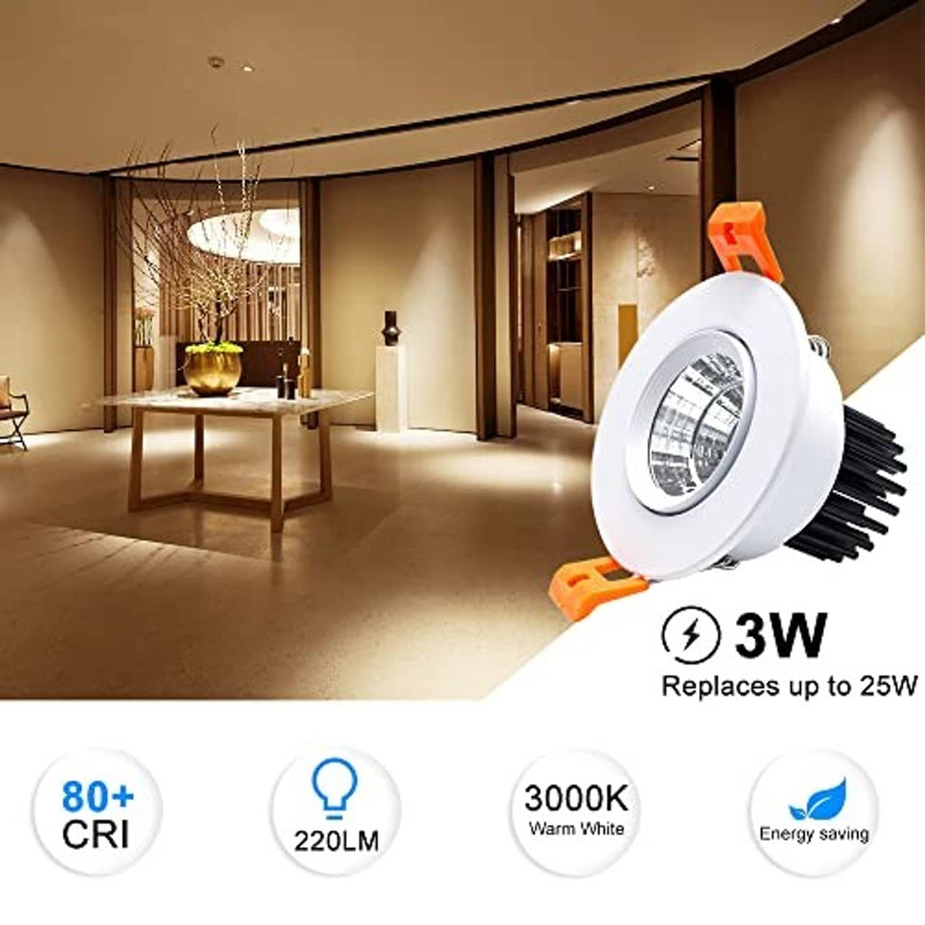 Recessed LED downlight with white bezel and warm white light output
